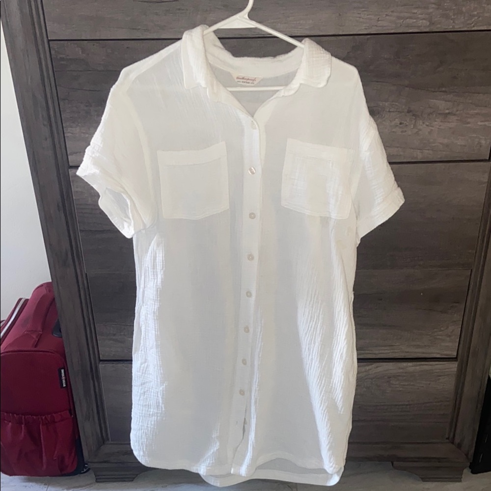 White Button-Up Linen Shirt Dress